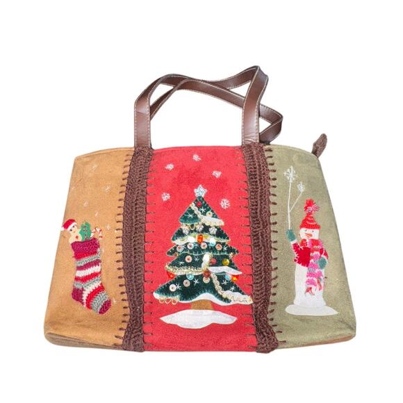 Capelli Handbags - Capelli Christmas‎ Tote Bag Holiday Snowman Tree Appliqué Zippered Fabric Purse